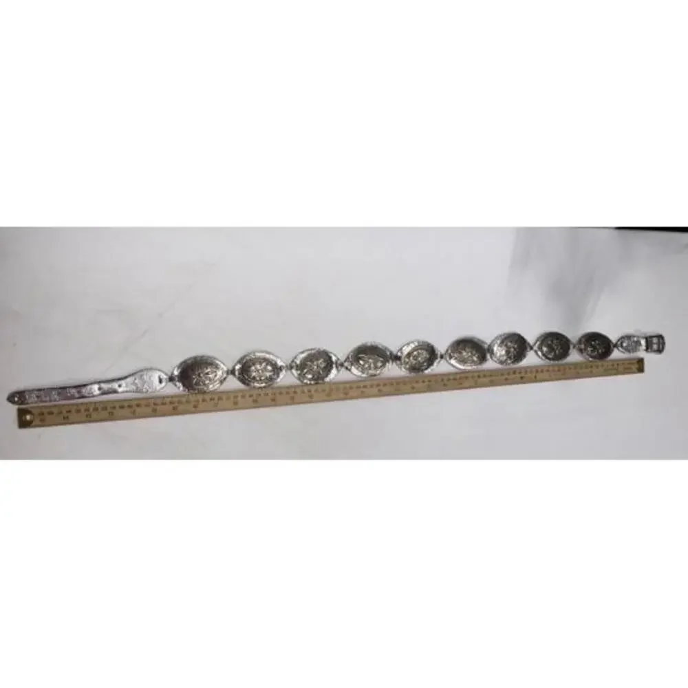 Vintage Y2K Silver Tone Stamped Metal‎ Boho Western Rodeo Concho Style Belt